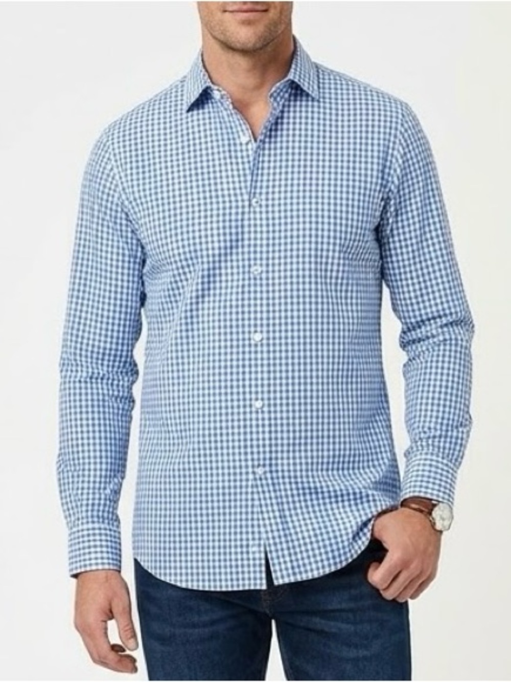 J.McLaughlin Gingham Button Down Shirt Long Sleeve Blue and White Check Men’s XL